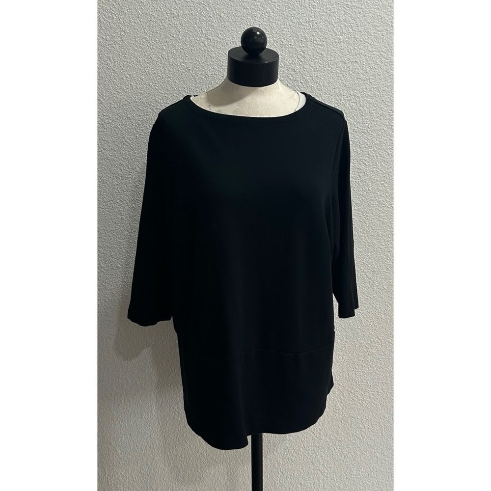 J. Jill Women’s Ponte Knit Top XX Large Black Front Pockets 3/4 Sleeve Boat Neck